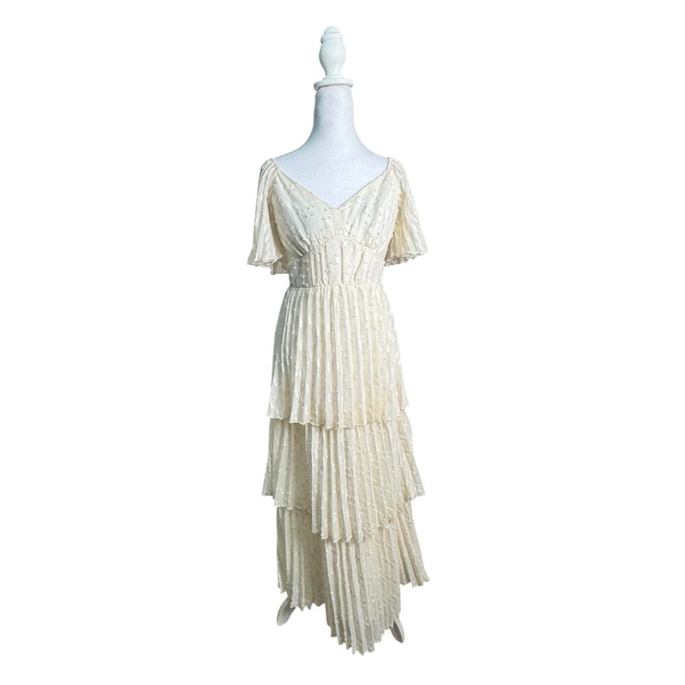 Böhme Womens Cream Swiss Dot Tiered Maxi Dress Romantic Cottagecore Bridal Sz S